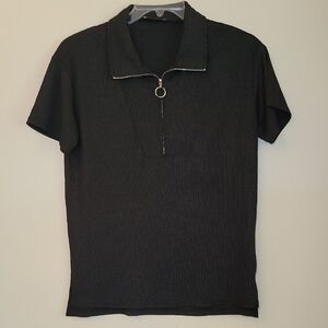 MCKOL1/4 Zip Blk Ribbed Polo Shirt Woman's Size Med.